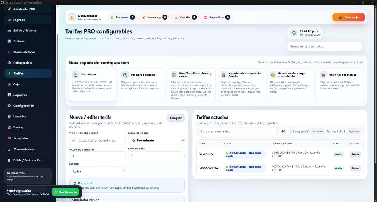 Tarifas configurables PRO