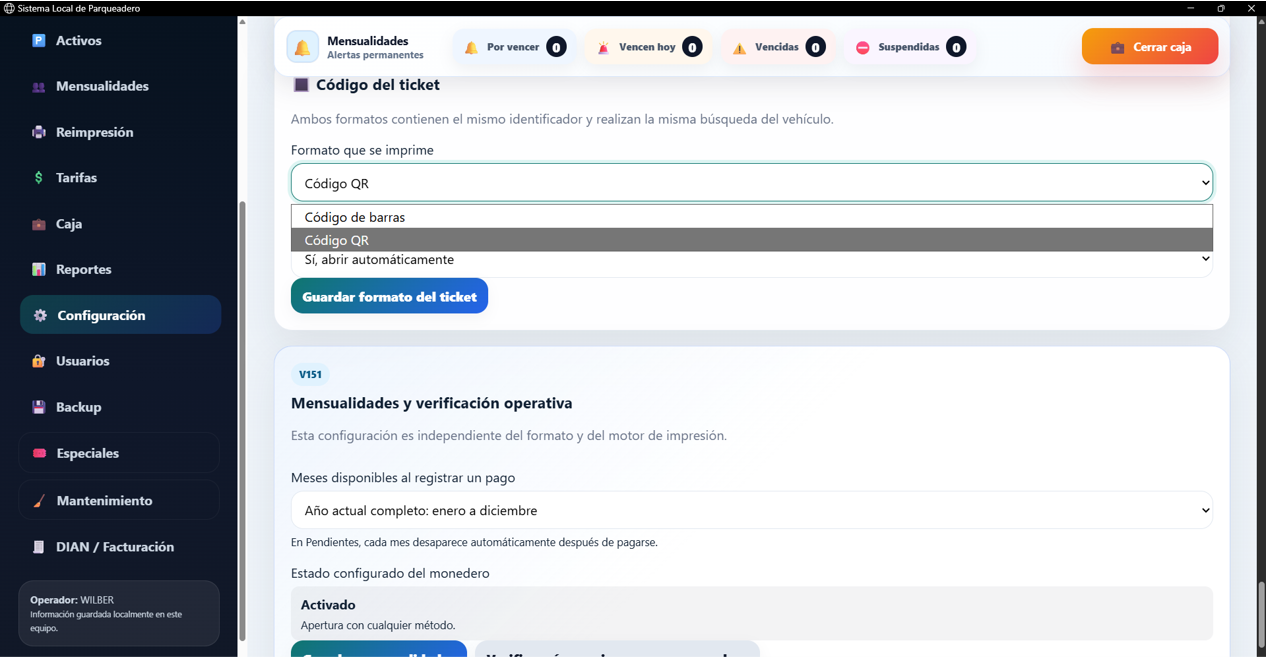 Configuración de ticket QR o código de barras