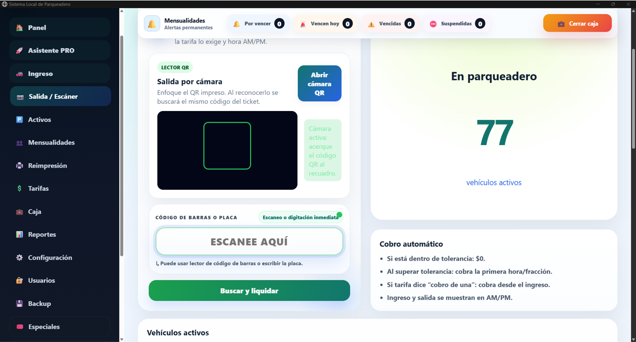 Salida por cámara y código QR